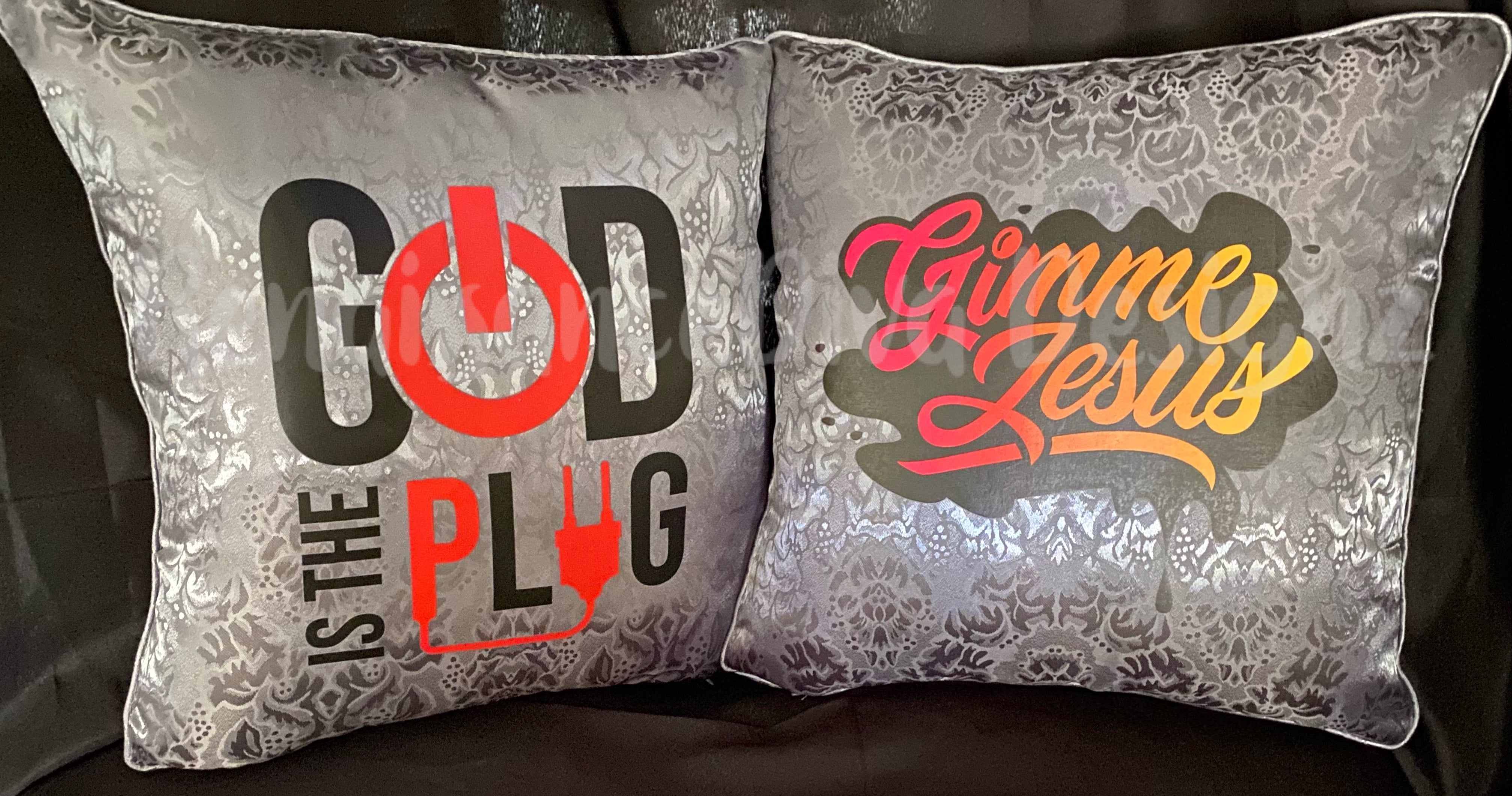 God Is The Plug & Gimme Jesus Throw Pillow Set